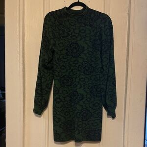 Anthropologie Forest Green Floral Long Sleeve Dress
